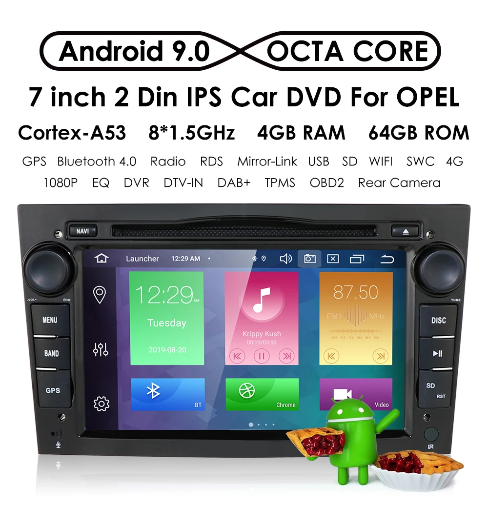 HD 1024*600 Восьмиядерный 2din Android 9,0 4G+ 64G Автомобильный dvd-плеер для Opel Corsa Vectra C D Meriva Vivaro Tigra Signum радио gps Navi