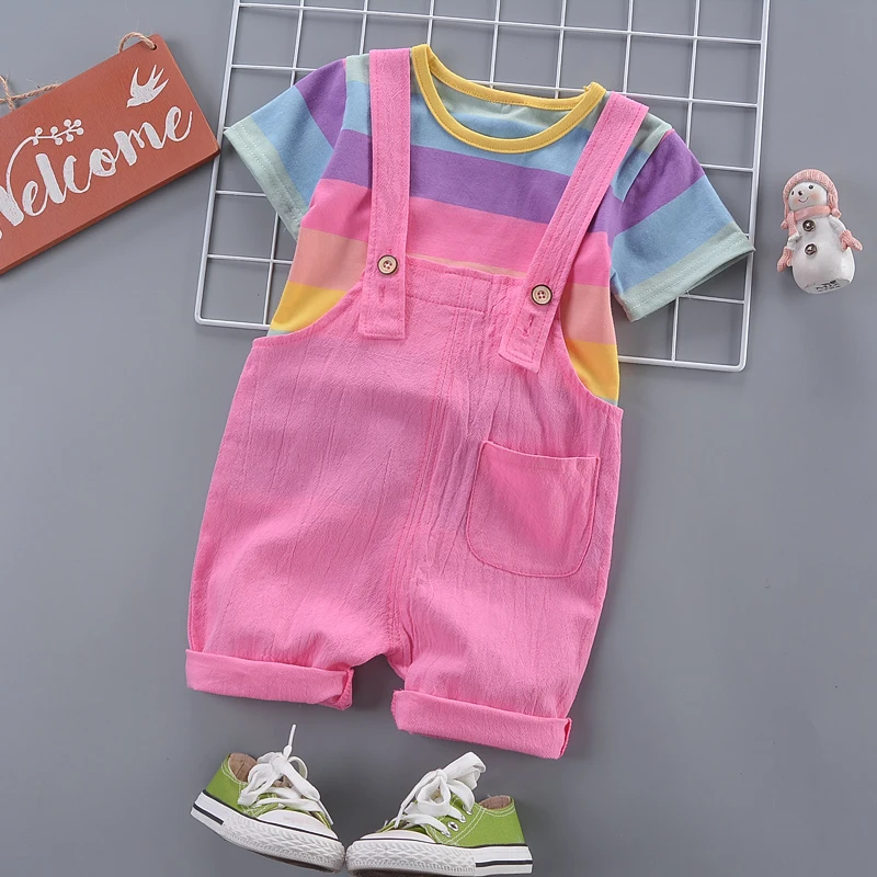 Летние комплекты одежды для маленьких девочек модные хлопковые футболки и брюки