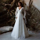 Женское свадебное платье с длинным рукавом It's yiiya, белое пляжное платье с глубоким V-образным вырезом, открытой спиной и шлейфом на лето 2022