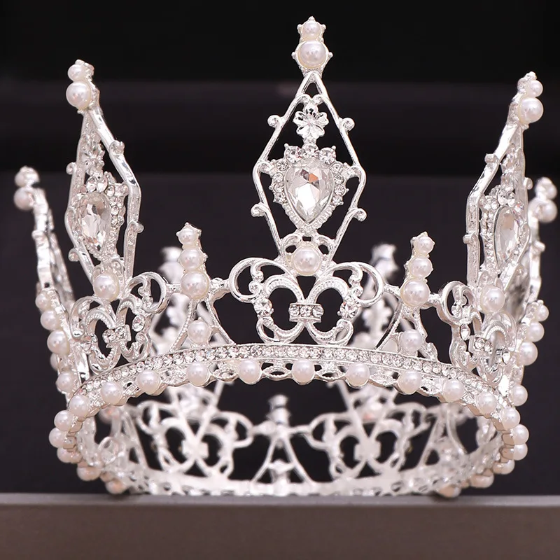 Baroque Gold Silver Crystal Pearl Tiara Crown Bridal Hair Accessories Brides Tiaras Wedding Headpiece Princess Queen Diadem | Свадьбы и