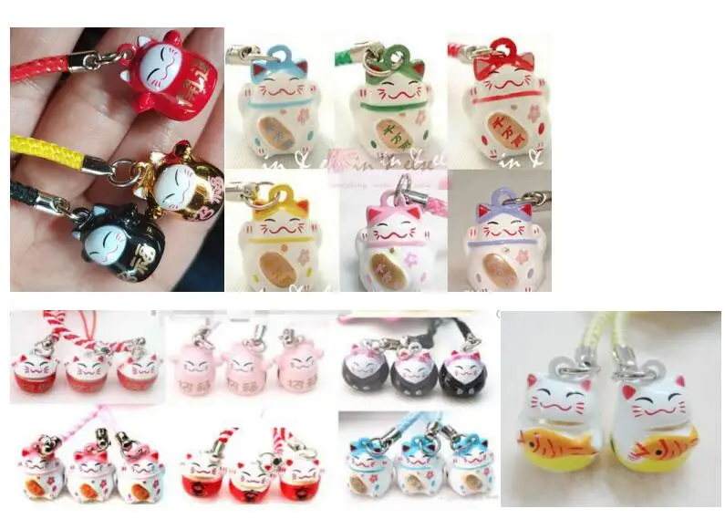 Новый 120 шт. с изображением из мультфильма lucky cat колокольчики шнурок для сотового