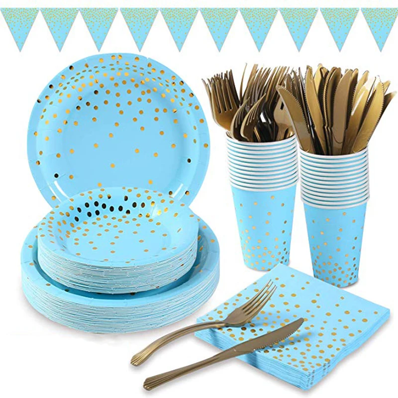 Вечерние небесно-голубого цвета одноразовая посуда Вымпел для девочек на день