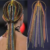 rhinestone colorful long tassel hair hoop headband hair accessories for women shiny crystal head chain jewelry bridal hairbands