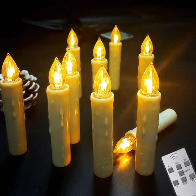 

New Years LED Candles Flameless Remote Taper Candles Led Tea Light for Home Dinner Party Christmas Tree Decoration Lamp