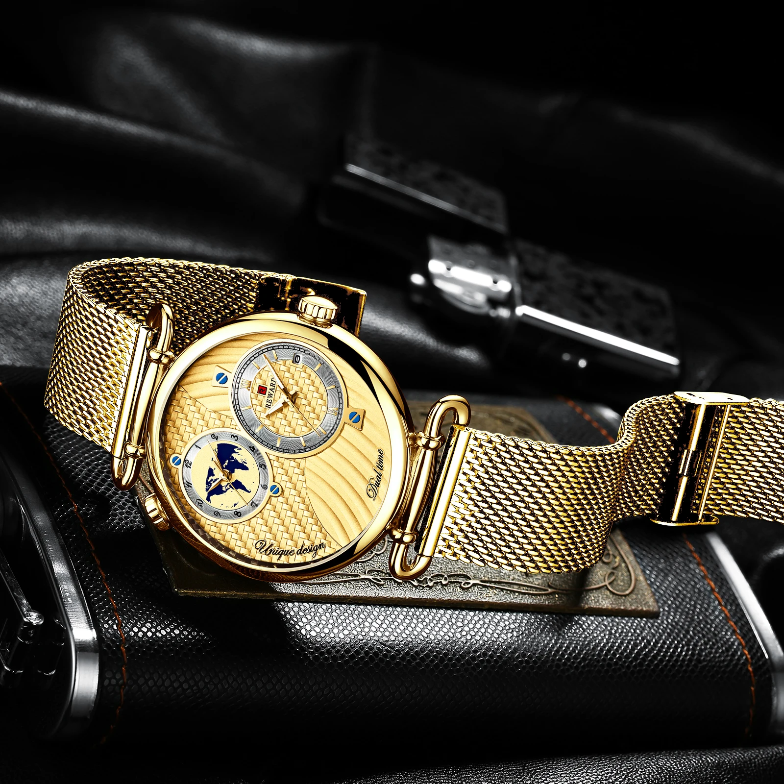 Мужские часы премиум класса с золотым ремешком Роскошные ультратонкие кварцевые