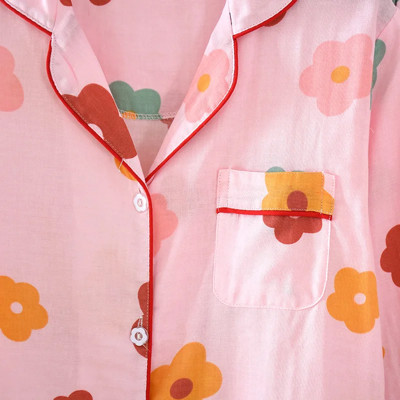 

Soft Breathable Nightwear Long Sleeve Pajama Sets For Women Floral Printed Cotton Pajamas Suit Female Lingerie Casual Homewear