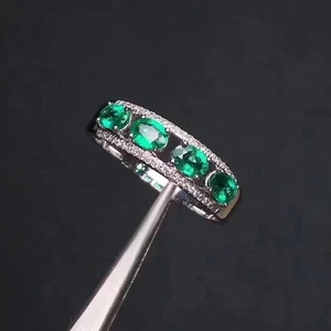 Natural emerald ring fashionable gem quality deep color 925 silver customizable size number