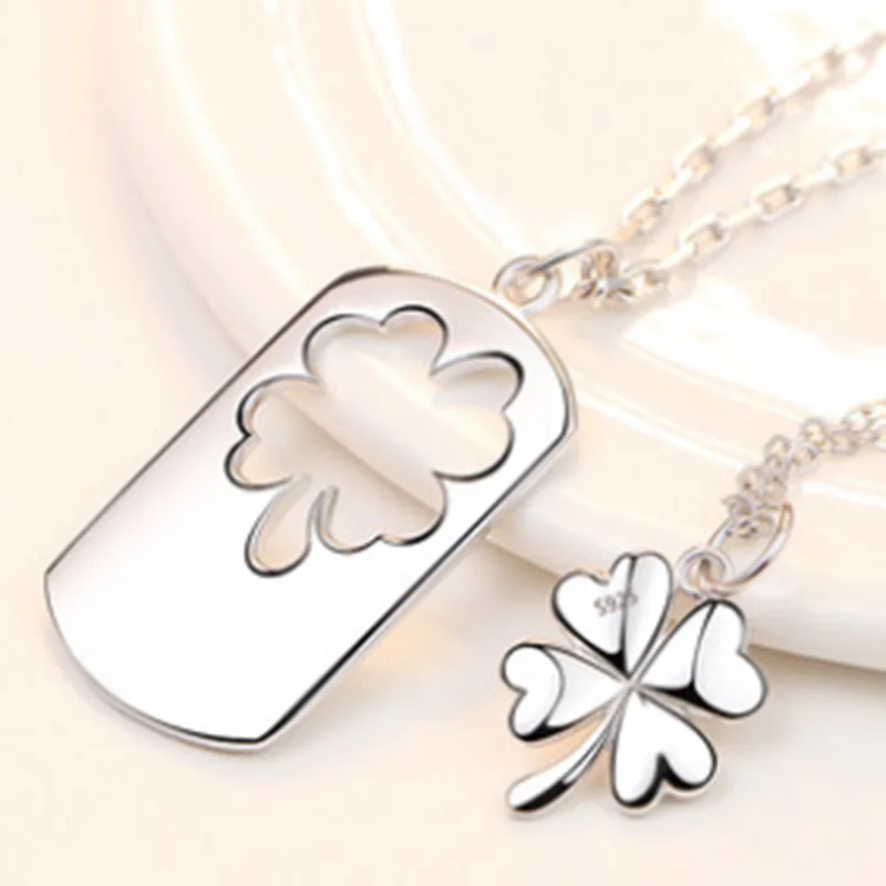 

Sterling Silver Four-Leaf Clover Couple Necklace Pair Of Men and Women Clavicle Rollo Chain Pendant Commemorative Gift