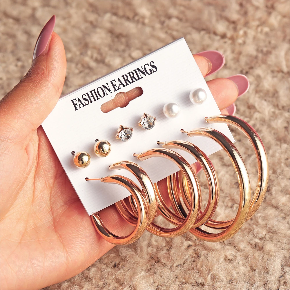 

2020 Fashion Pearl Crystal Oversized Circle Earring Set for Women Bohemian Retro Alloy Large Round Earring Brincos Trend Jewelry