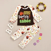 autumn baby clothes set newborn infant home outfits toddler thanksgiving cartoon printed two piece suit mn528 brown 110 yards