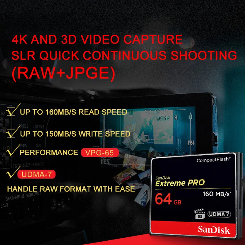 Карта памяти SanDisk Extreme Pro Compact Flash CF 128 ГБ 32 64 Мб/с|Карты памяти| |