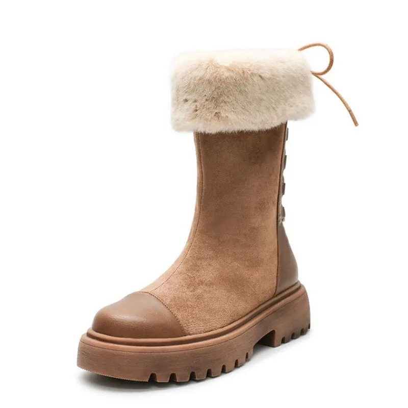 Женские меховые сапоги женская зимняя обувь женские повседневные до середины