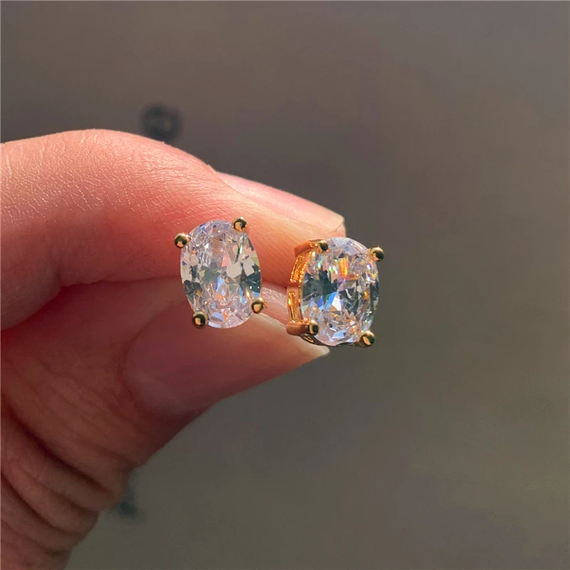

Luxury Female Crystal Oval Stud Earrings Charm Gold Color Jewelry Earrings Vintage White Zircon Stone Wedding Earrings For Women