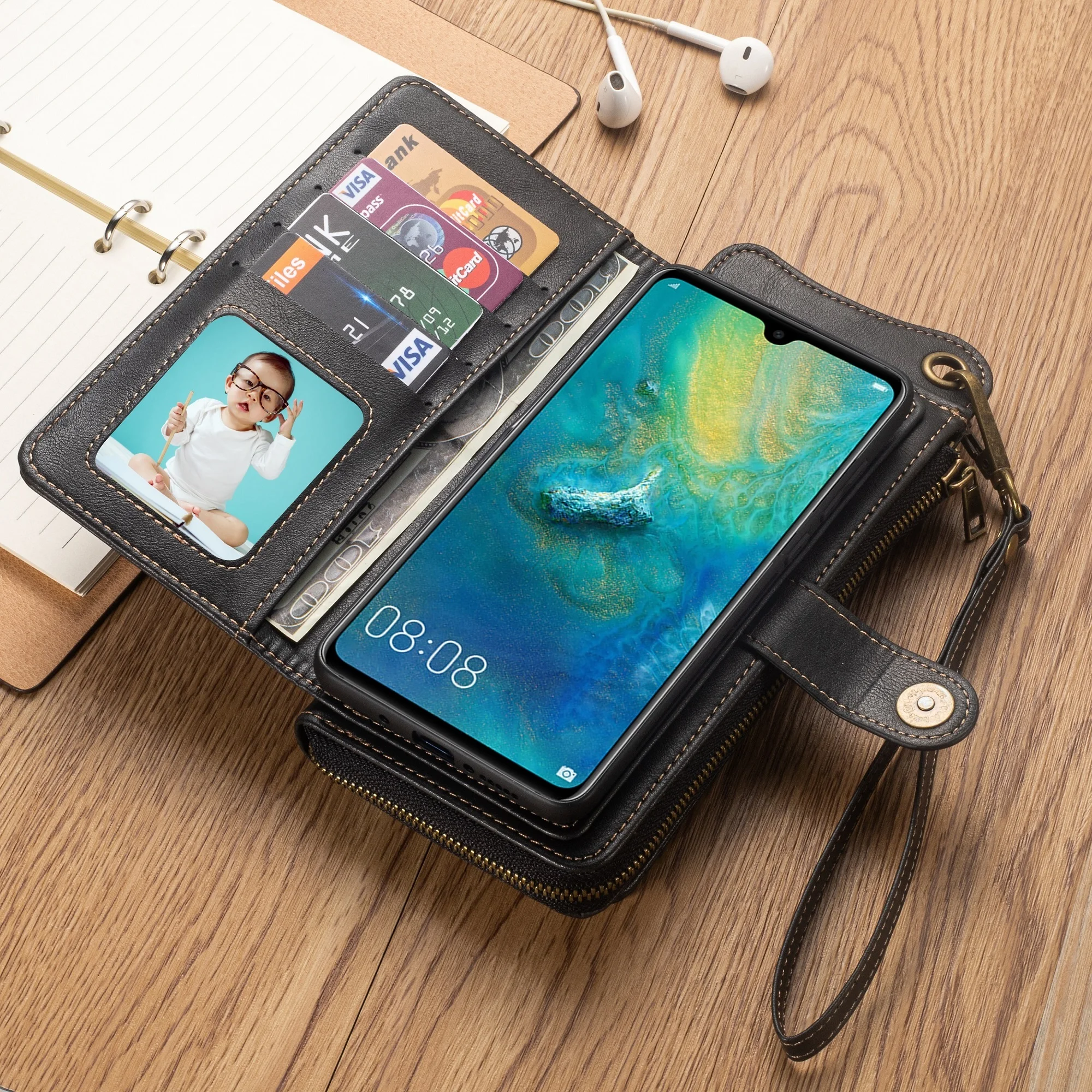 Роскошный многофункциональный кожаный чехол-бумажник с откидной крышкой для huawei