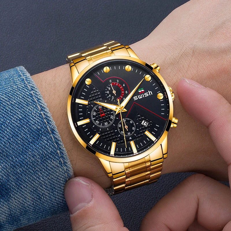 Шикарные даты хронограф Брендовые мужские часы с кварцевым механизмом класса