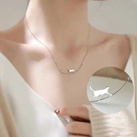2021 trendy cat curved simple personality sliver color jewelry cute animal walking cat clavicle chain necklaces gift
