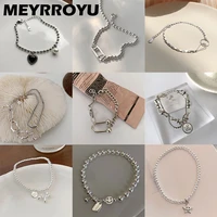 meyrroyu new korean fashion zircon pearl chain bracelet for women girl luxury sweet romantic jewelry gift party wedding pulseras