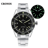 cronos mens diver watch blue sandwich dial sea master 300 sapphire nh35 automatic movement 200m water resistant metal band lume