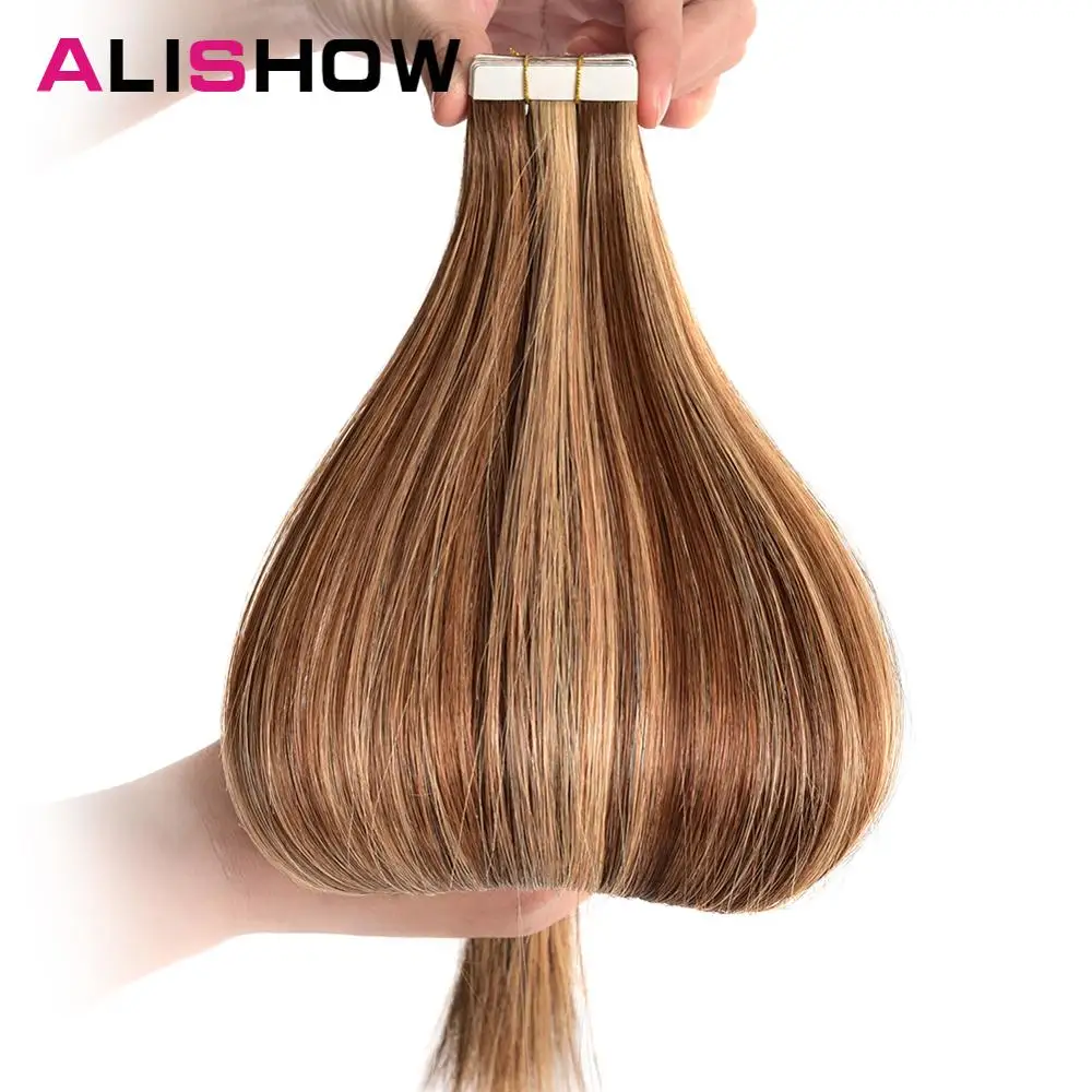 Лента Alishow для наращивания человеческих волос Remy, прямые невидимые волосы из искусственной кожи от AliExpress WW