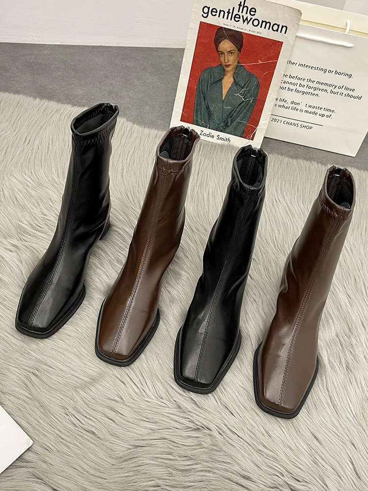 

Женские ботильоны на молнии, с острым носком, на толстом каблуке