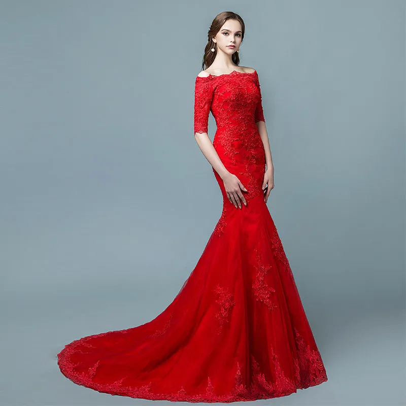 Женское свадебное платье Русалка LAMYA белое или красное с коротким рукавом и