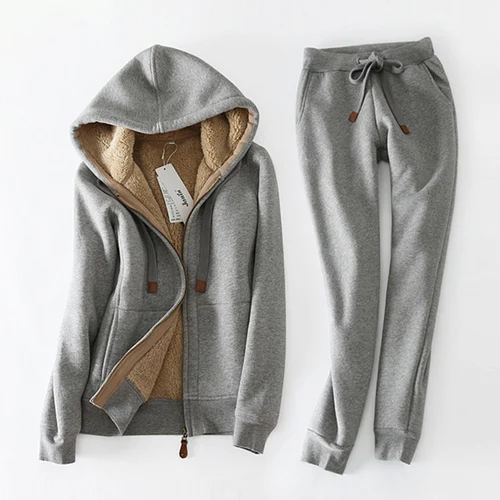 Light Grey Tcyeek спортивный костюм женский комплект из двух предметов костюмы зимние женские комплекты свободный крой осень толстый теплый свитер с капюшоном рубашки T02LW517 - Цвет: Light Grey
