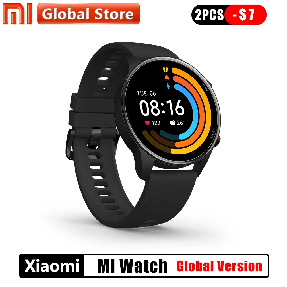 Best Offers Global Version Xiaomi Mi Watch Blood Oxygen GPS Bluetooth 5.0 Fitness Heart Rate Monitor 5ATM Waterproof Mi Smart Watch