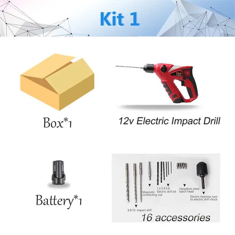 1 battery Newone многофункциональные электроинструменты 12 В DC электрическая Ударная дрель и беспроводной поворотный молоток и бесщеточный мотор и перезаряжаемая отвертка - Color: 1 battery