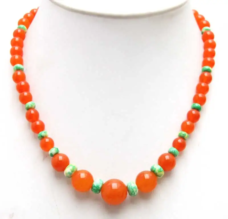 

Qingmos 8-14mm Round Natural Red Jade Necklace for Women with 4*6mm Green Rondelle Stone Necklace 17" Chokers Jewelry Nec6037