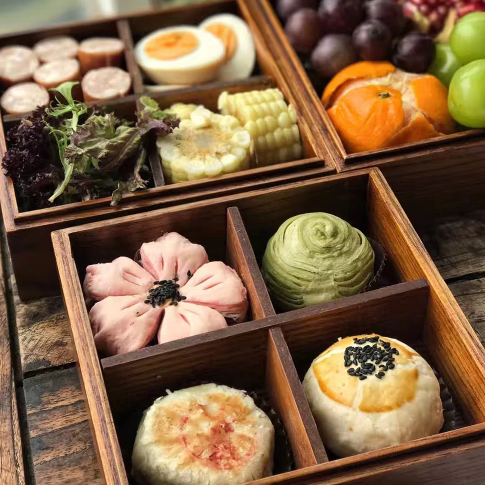 

Wooden Lunch Box Three-Layer Japanese-Style Bento Lunch Box Food Container Small Fruit Sushi Food Box
