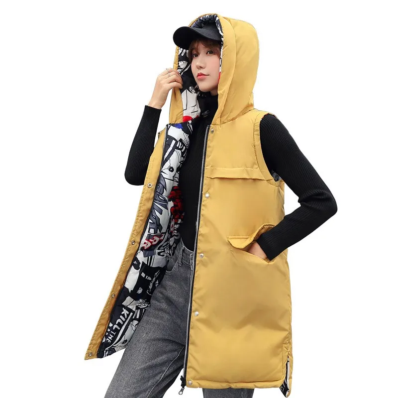 Осень зима женские куртки парки из хлопка жилет с капюшоном 2 стороны носить