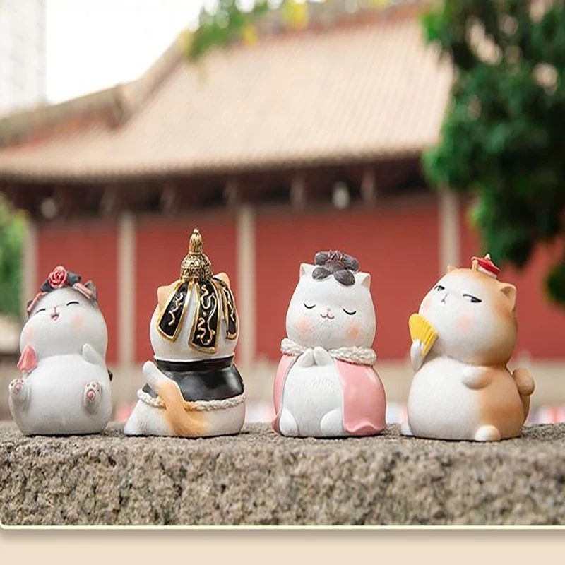 

Creative Chinese Cartoon Ancient Cat Cute Ornaments Portable Small Toy Girl Doll Set Lovely Cartoon Resin Mini Figures LB680