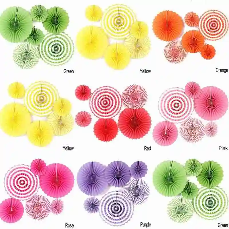

6Pcs/set Color Paper Fan Flower Folding Fan Flower Party Party Birthday Paper Crafts Decorations Christmas Wedding D3M5