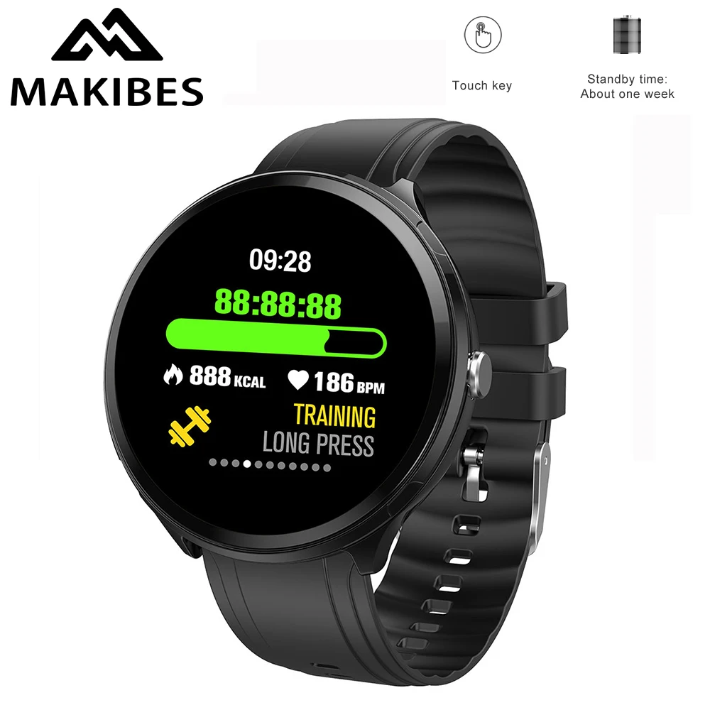 Makibes T4 Pro Men'S Smart Watch Waterproof Toughened Glass Smart Band Fashion Fitness Tracker Blood Oxygen 1.3 Inch Bracelet