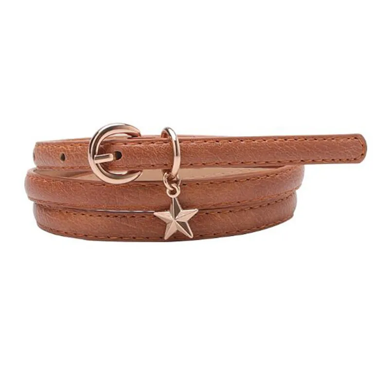 Slim PU Leather Belts 105cm*1.1cm Waistband Women Solid Color Star Band Female Fashion Lady Metal Buckle Dress