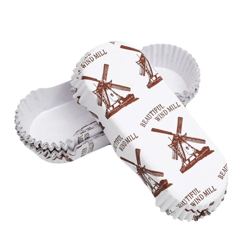 

200Pcs Cupcake Wrappers Muffins Boat Shape Paper Baking Cups PET Film Heat Resistant Bread Tray Wholesaler (Windmill)