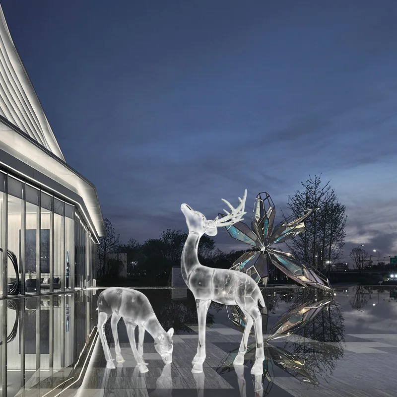 

Hotel club lobby home entrance shopping mall transparent deer landing large sculpture elk large ornaments handicrafts