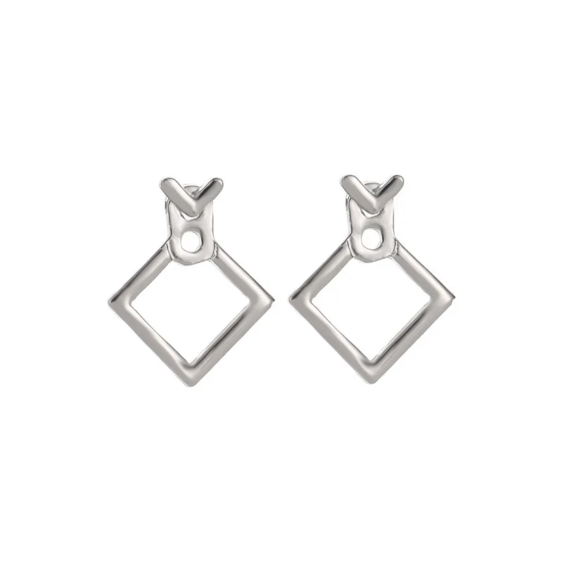 

Creative Metal Hollow Square Triangle Temperament Earrings Gold And Silver Two Colors Personality Fashion Simple Ear Jewelry