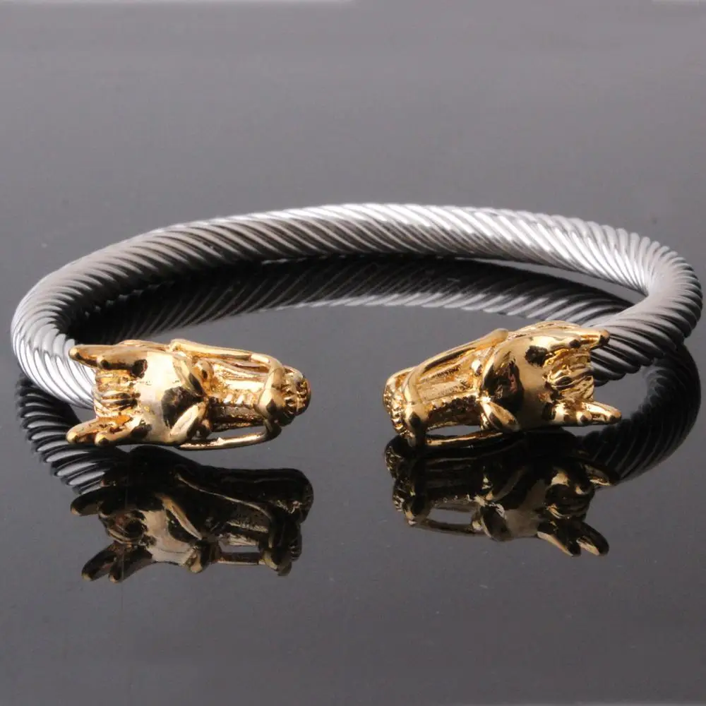Шикарный браслет на запястье с двойной Головой Дракона для мужчин из нержавеющей