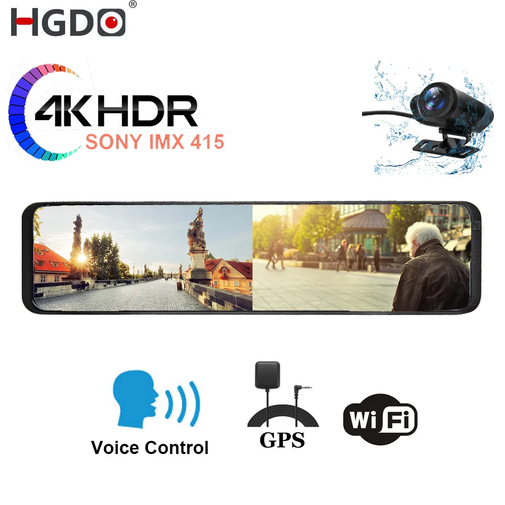 Зеркало видеорегистратор HGDO D566 12 дюймов 4K 3 в 1 SONY IMX 415 GPS Wi Fi камера заднего вида