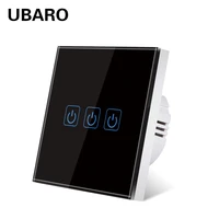 ubaro euuk tempered crystal glass panel wall light switch touch onoff sensor manual power button 123 gang ac100 240v 10a