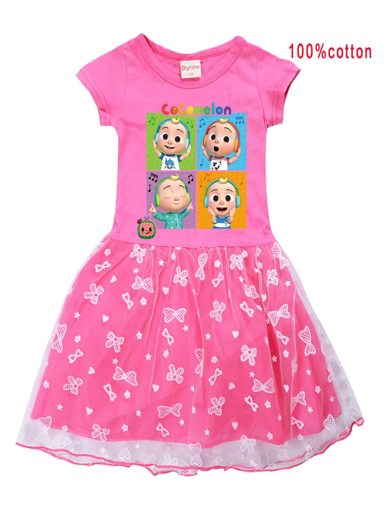 

2021 Summer Girls Cocomelon Costume for Kids Cotton Shirt Gauze Mesh Tutu Princess Dress Baby Girls Party Dresses Birthday Party