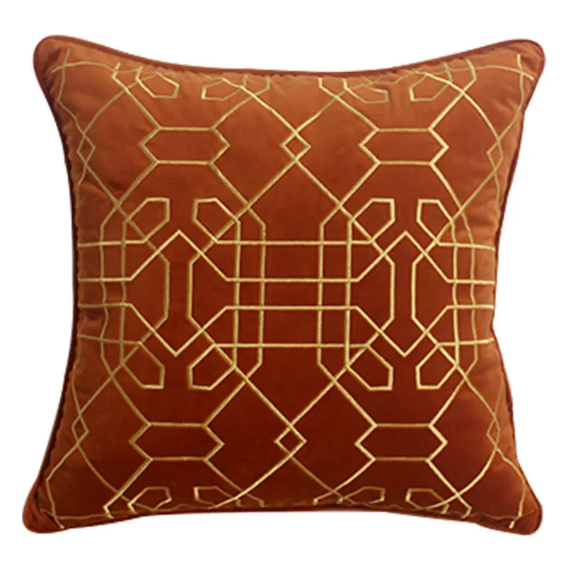 Домашняя декоративная диванная подушка оранжевая голландская бархатная вышитая