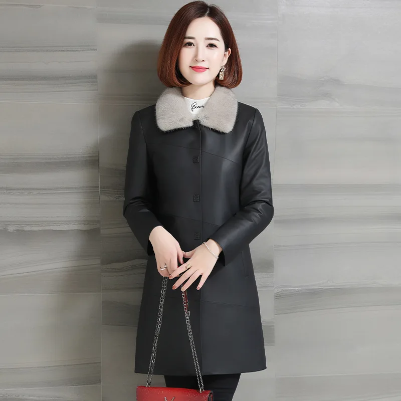 Женский пуховик осенне-зимняя куртка из подлинной овчины женское тонкое длинное