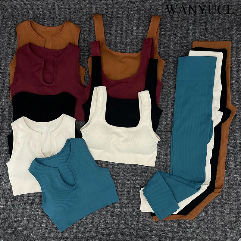 WANYUCL 2021 New Seamless Gym Set Women Fitness Yoga Set Sports Suits High Waist Leggings+Push Up Bra 2 peice Set Sportswear