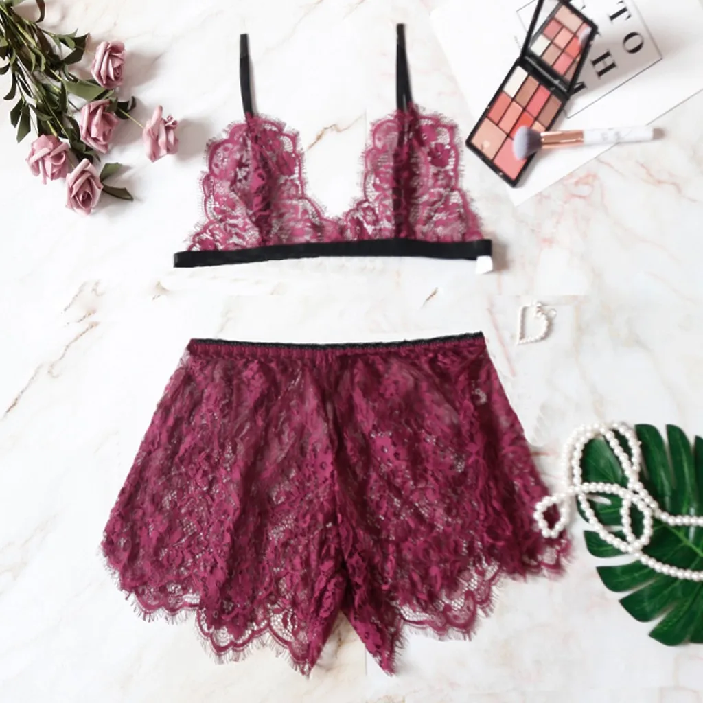 Новый женский цветочный кружевной бюстгальтер с открытой спиной шорты Нижнее