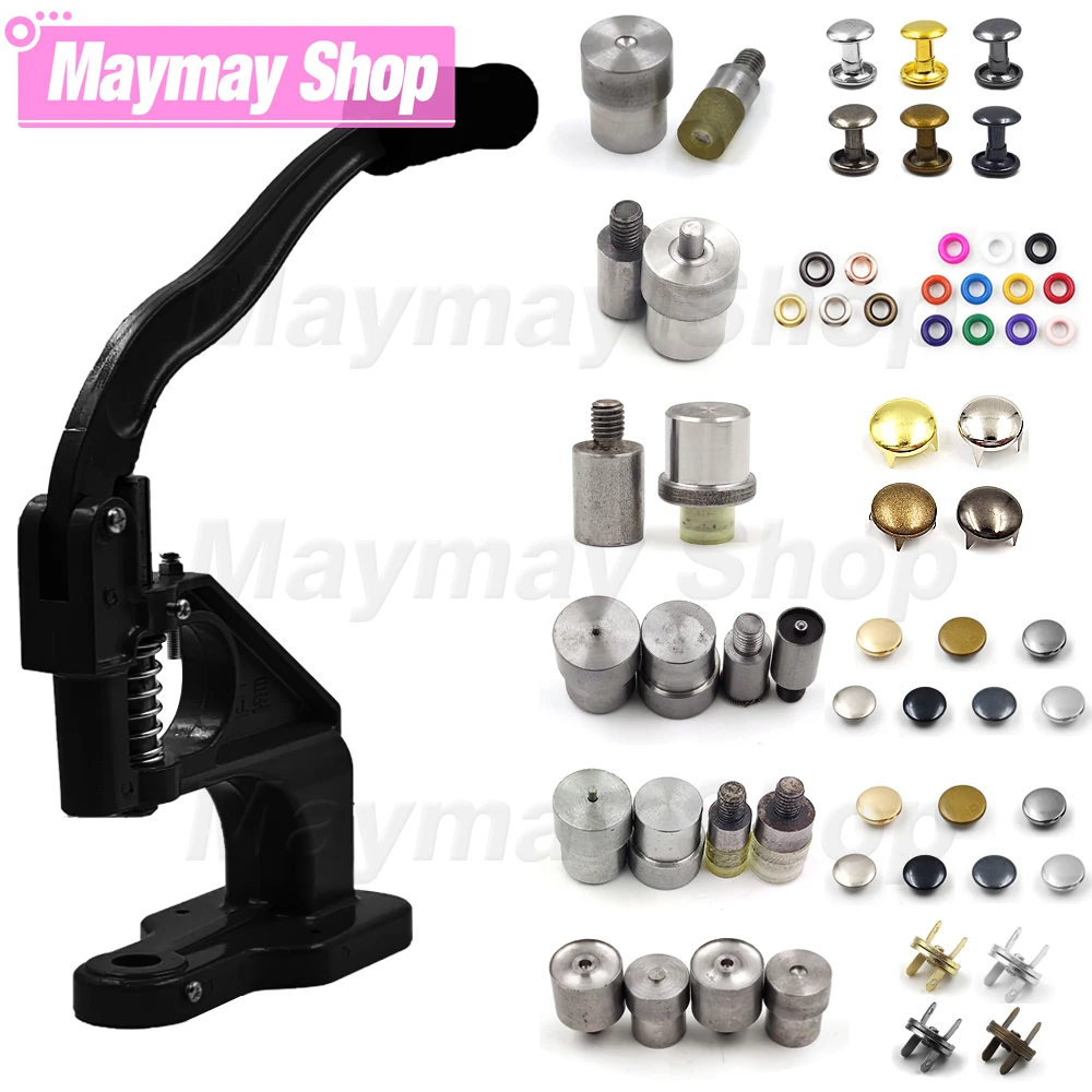 Дешево Кнопка с проушиной и заклепками с ручным прессом, установка пресса, штампы, пресс-форма, наборы для кожевенного производства, обувь, сумка, р...