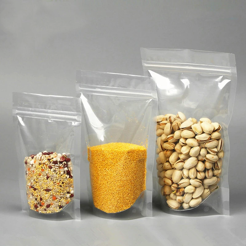 

100 Pcs Clear Stand Up Plastic Zip Lock Packaging Bag Resealable Sugar Candy Coffee Dried Fruits Bags Heat Sealing Gifts Pouch