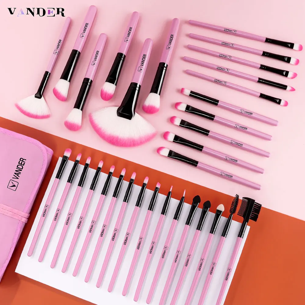 

VANDER 32Pcs Pink Professional Makeup Brushes Set Premium Synthetic Eyeshadow Eyelash Eyebrow Comb Face Foundation Blending