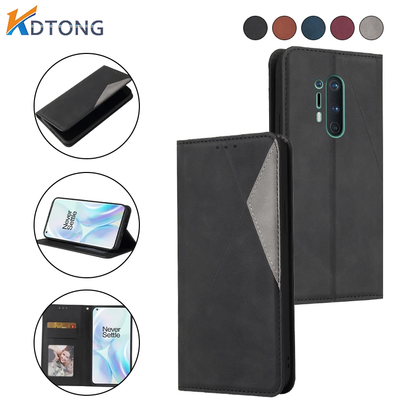 

Fashion Magnetic Clamshell Splicing Wallet Leather Case For OnePlus 8 Pro Nord Solid Color Card Slot Bracket Shockproof Cover